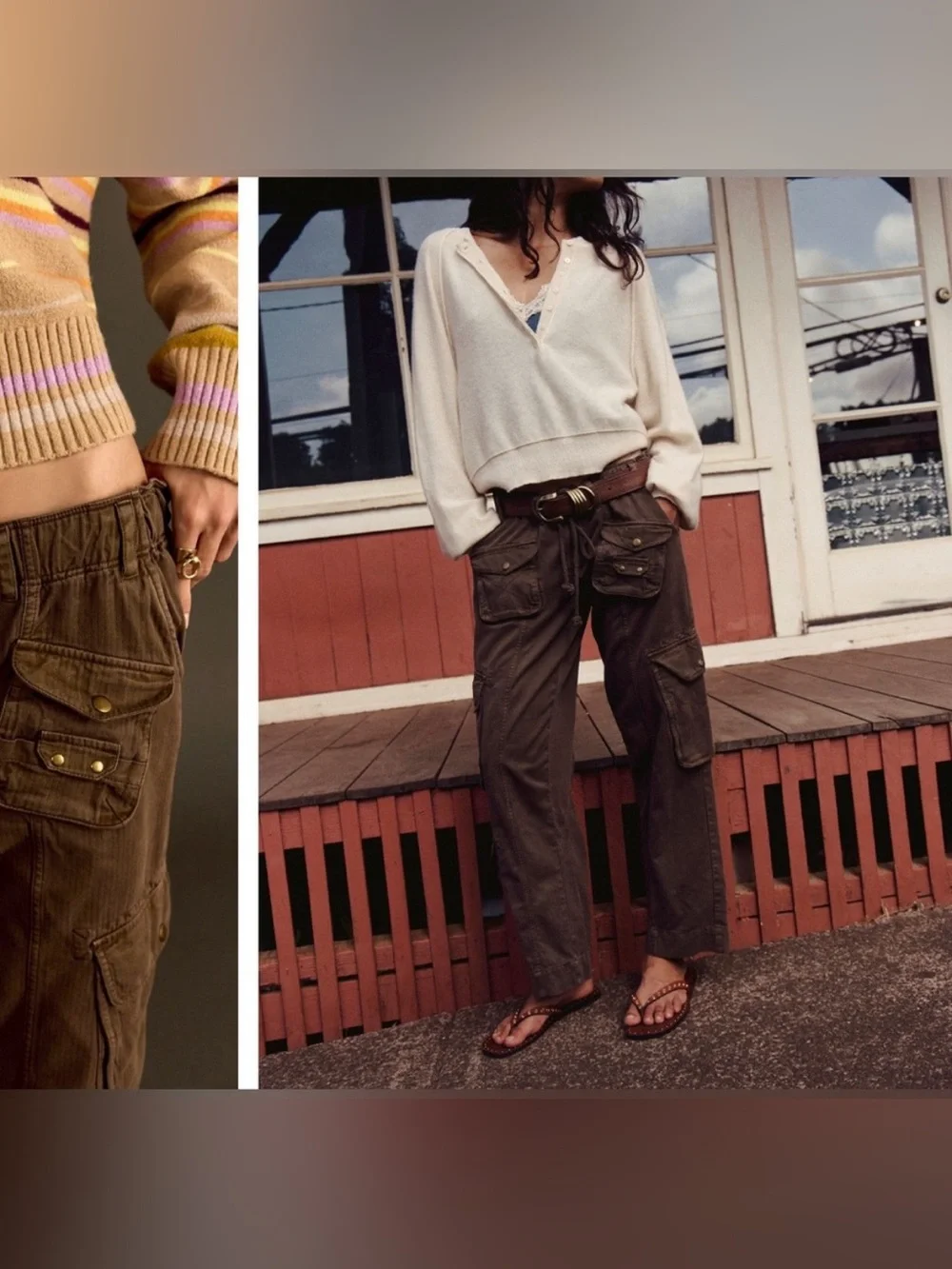 NWOT Free People We The Free Tahiti Cargo Pants - teak brown green tan - Medium